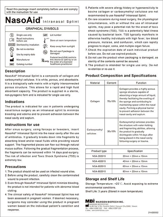 NasoAid® Intranasal Splint Nasal Dressing_IFU_S